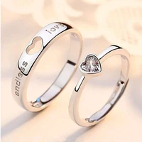 2pcsset adjustable heart shaped letter copper 30 silver plated crystal couple ring men women jewelry wholesale dropshipping