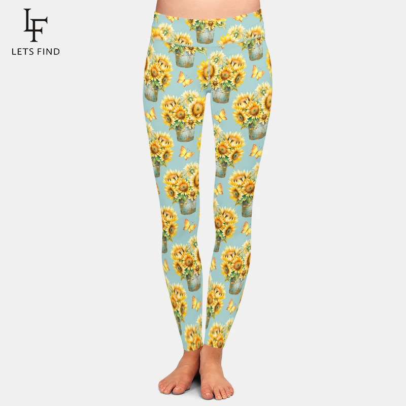 LETSFIND Women's Winter Legging 3D Sunflower Print Leggings High Waist Plus Size Elastic Fitness Pants | Женская одежда