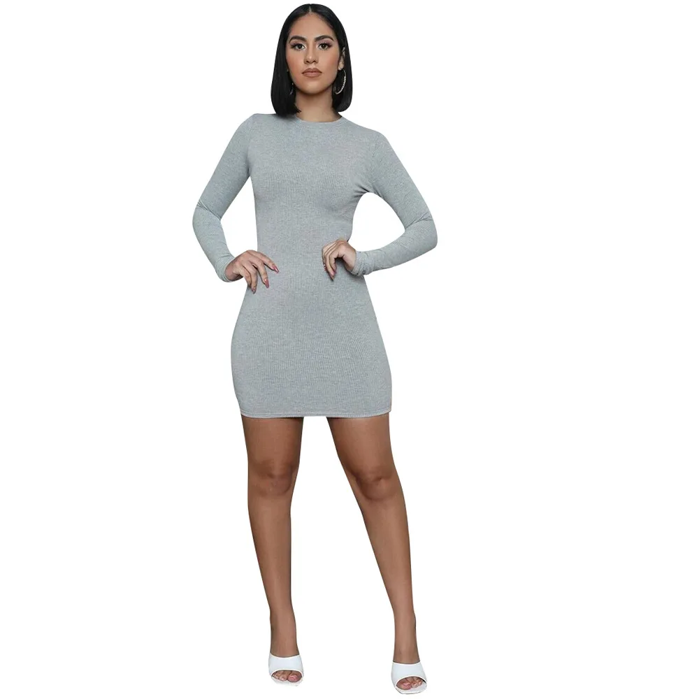 

Sexy Tight Solid Thread Long Sleeve Women Dress Vestidos