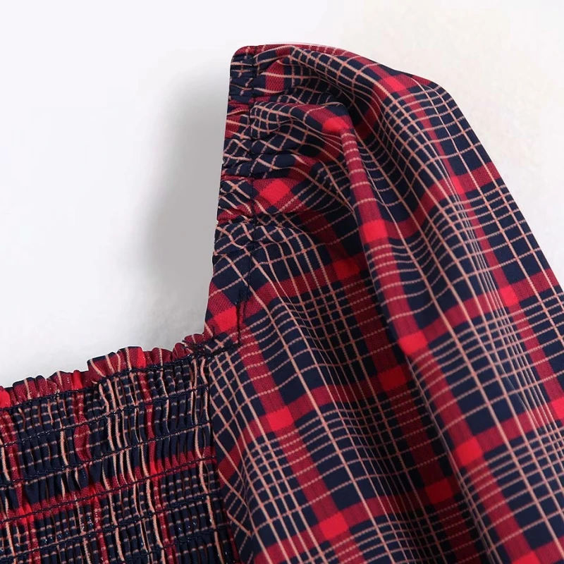 Женская клетчатая эластичная рубашка с квадратным воротником привлекательные