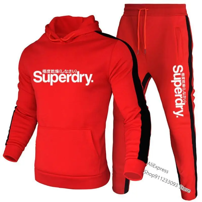 

men tracksuit 2 piece set New Fashion Autumn Winter 2021 pullover Hoodie Sweatshirt+Pant suits Male Stripe Patchwork Hoodies 3XL