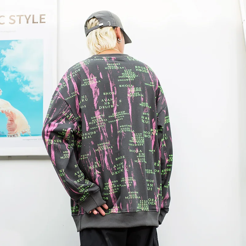 

American street fashion printed sweater high street color contrast letter printed Pullover