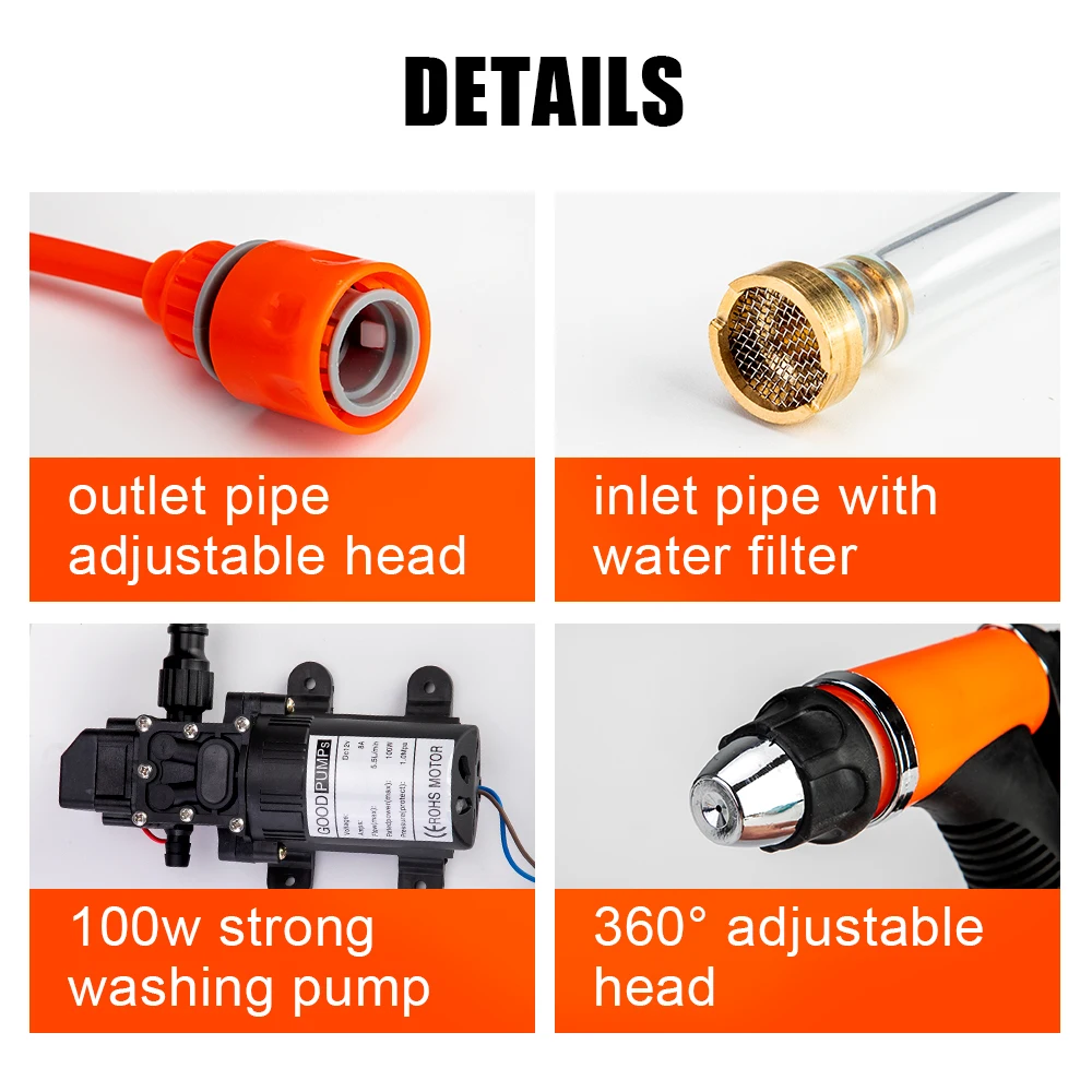 

12V Car Washer Gun Pump High Pressure Cleaner Auto Care Portable Mini Car Washing Machine Electric Wash Maintenance Accessories