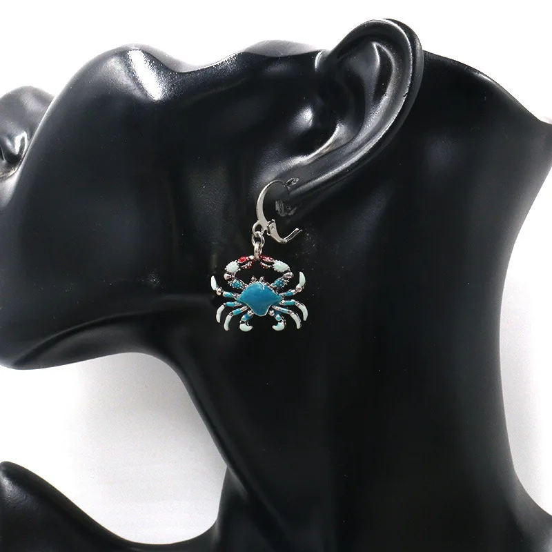 Hot Sale Fashion Oil Dripping Crab Earring Woman Popular Cute Blue Alloy Long Earrings Eardrop Jewellery Gift | Украшения и