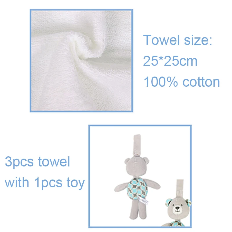 

Multifunction 3 pcs towels with toys Cotton Saliva Towel Burp Cloths