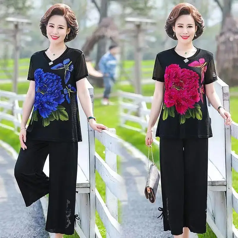 Новинка лета 2021 женские комплекты топы с принтом для матерей среднего возраста и