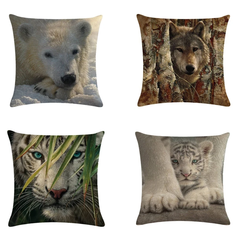 

Animal Cushion Cover Wildlife Tiger Lion Pillowcase For Sofa Throw Pillow Cover