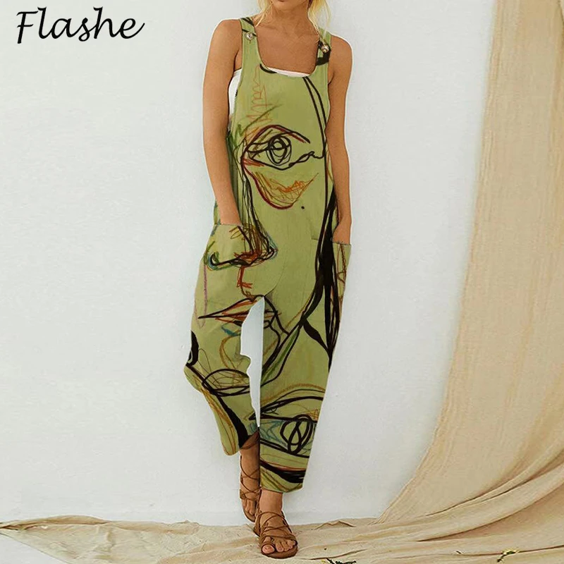

Vintage Floral Printed Jumpsuit Women Casual Sleeveless Office Overalls 2021 Summer Jumpsuit Femme Bohemian Rompers