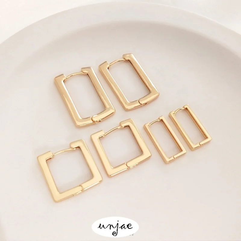 

Customized 14K gold preserving color geometric square ear buckle rectangular French ear clip European fashion diy earrings