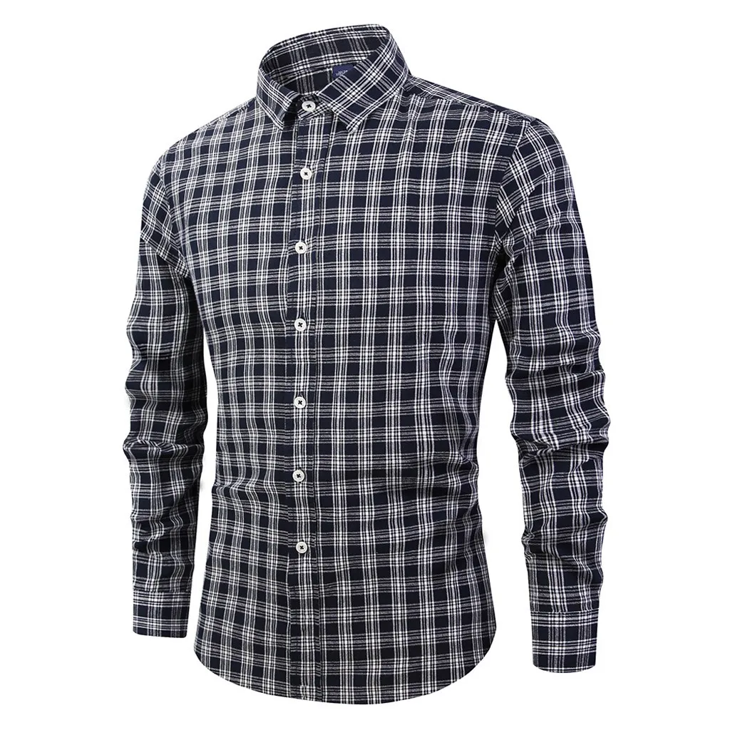 Black Camisa Masculina мужская рубашка с длинным рукавом и отложным воротником, Повседневная рубашка с рисунком в клетку, модная мужская Повседневная Базовая рубашка - Цвет: Black