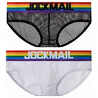Модные мужские трусы JOCKMAIL, прозрачные шорты, нижнее белье, быстросохнущие сексуальные сетчатые плавки
