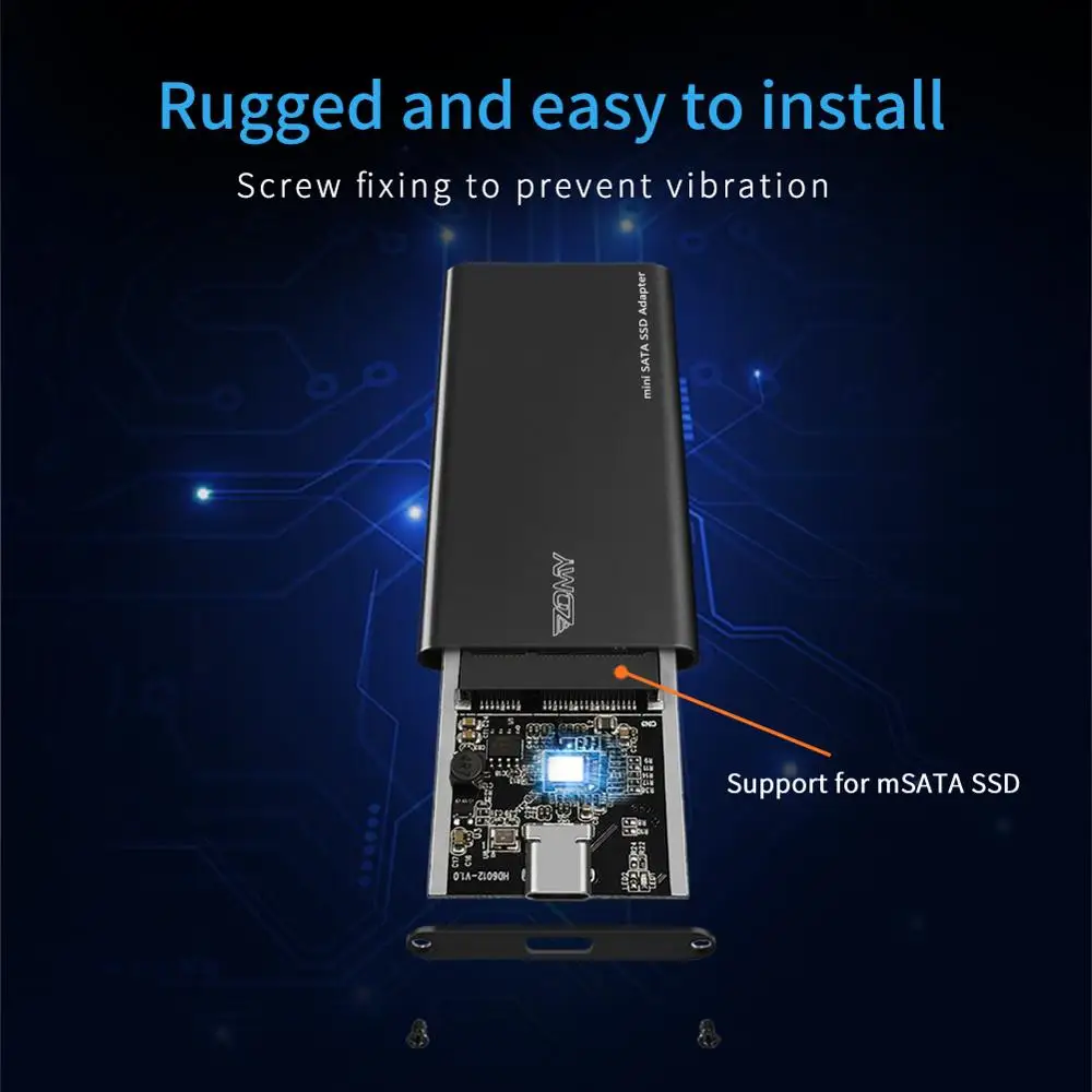 ZOMY mSATA Usb 3 1 SSD чехол Портативный Алюминий 3*3/3*5 10 Гбит/с черный корпус внешнего