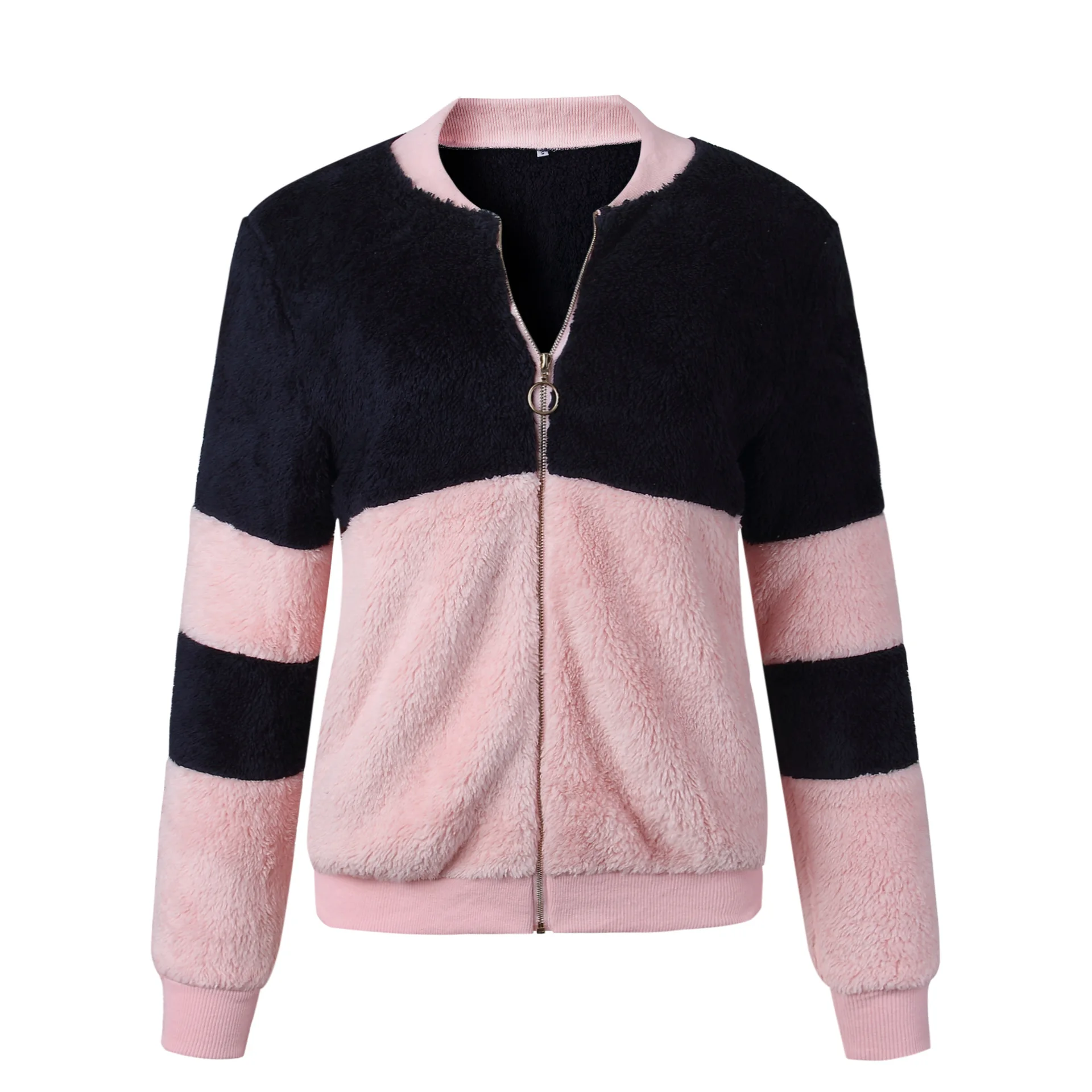 Женская плюшевая куртка на молнии розовая повседневная из искусственного меха в