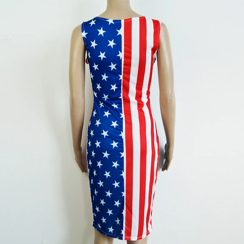 

Sexy Sleeveless Print Bodycon Short Dress Sexy Stripe Knee Length Casual Mini Dresses