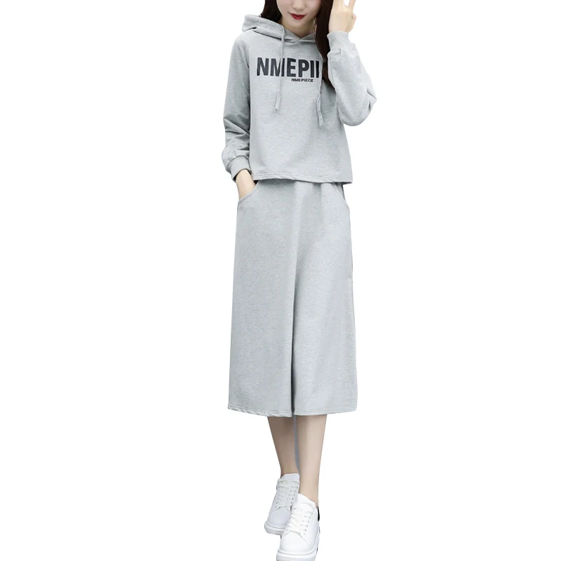 Спортивный костюм для женщин 2019 Весна Осень Женский Большой размер с буквенным