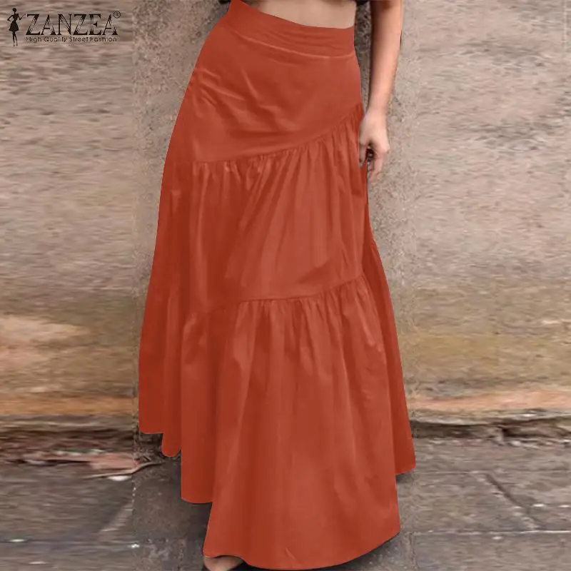 

2021 Fashion Irregular Skirts Summer Beach A Line Skirt Holiday High Waist Ruffle Skirt Women Elegant Solid Long Skirt