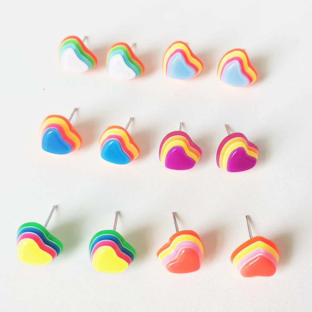 

Lost Lady Mutil Layer Colorful Resin Heart Stud Earrings for Women 2021 New Sweet Girls Party Small Earrings Wholesale Jewelry