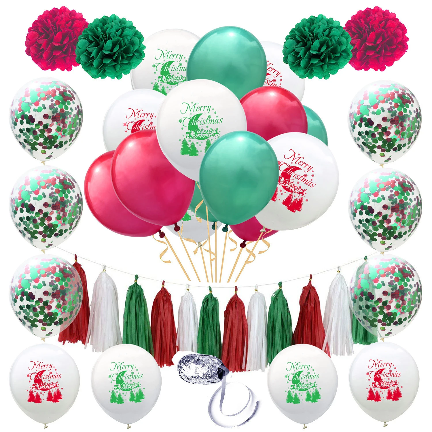 1 Набор мультяшных новогодних воздушных шаров флаг кисточки набор бумажных