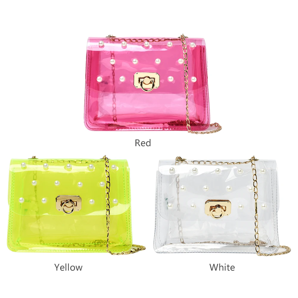 

Fashion Women Chain Transparent PVC Shoulder Messenger Crossbody Bag Ladies Casual Mini Flap Purse Handbag