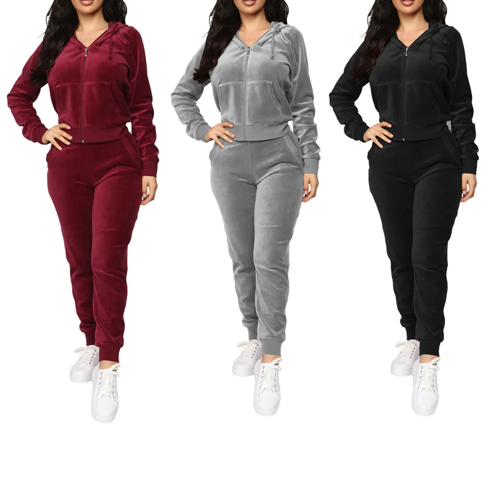 Женский бархатный комплект из 2 предметов повседневный однотонный свитшот на