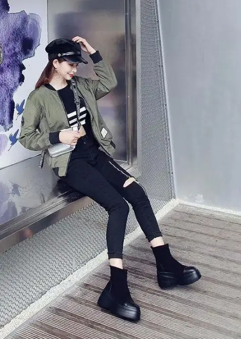 Женские ботинки Mateen на толстой подошве Корейская версия универсальных платформ