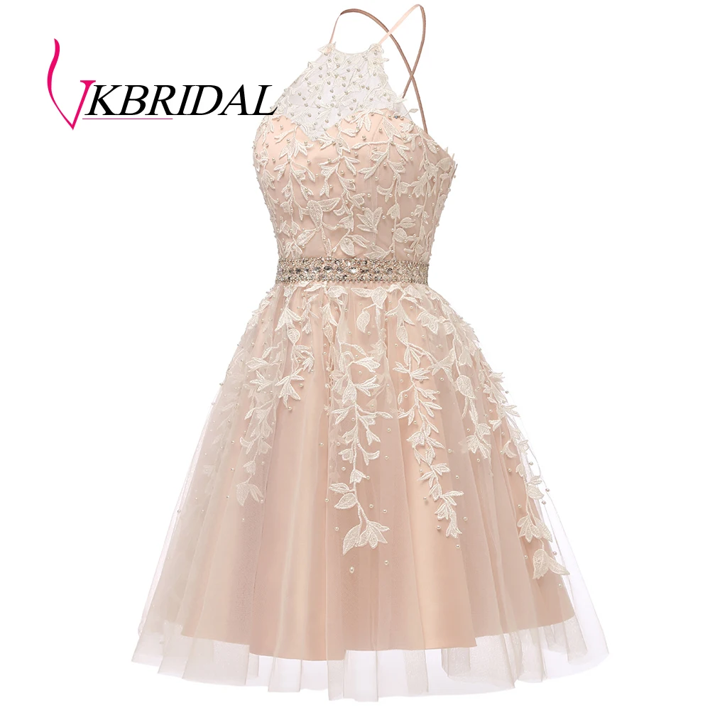 Vkbridal Cross Back Lace Graduation Dresses 2020 Tulle Short Party Gowns Halter Ball Gown Homecoming Dress Mini Length | Свадьбы и