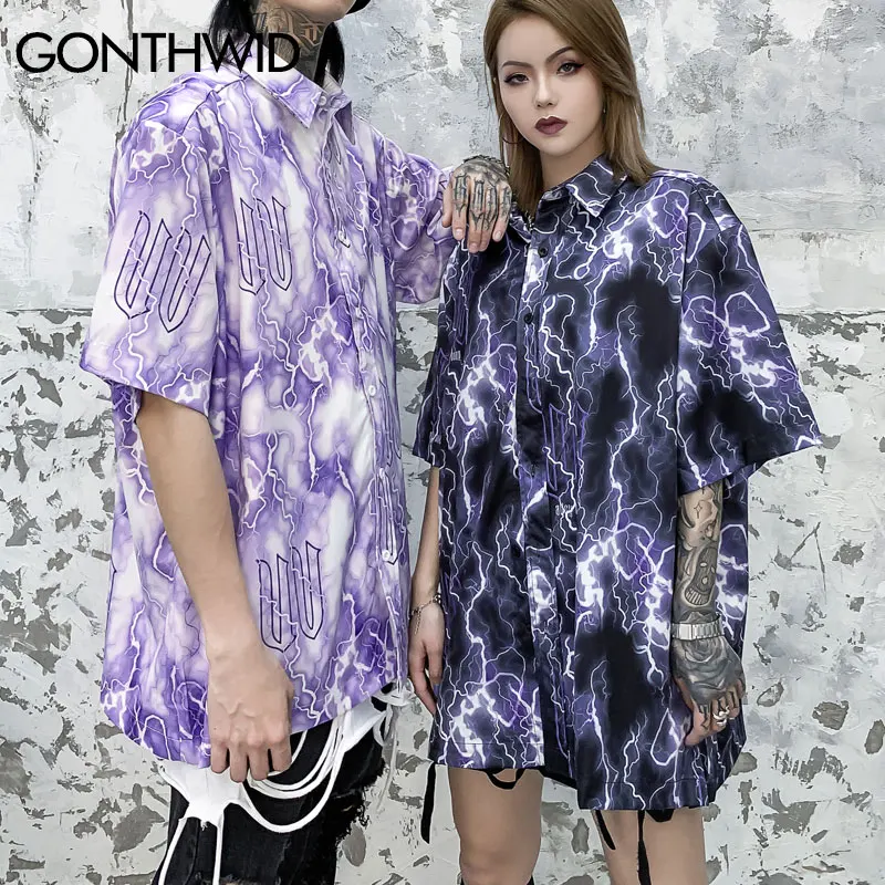 Мужская рубашка на пуговицах GONTHWID Повседневная с короткими рукавами и принтом