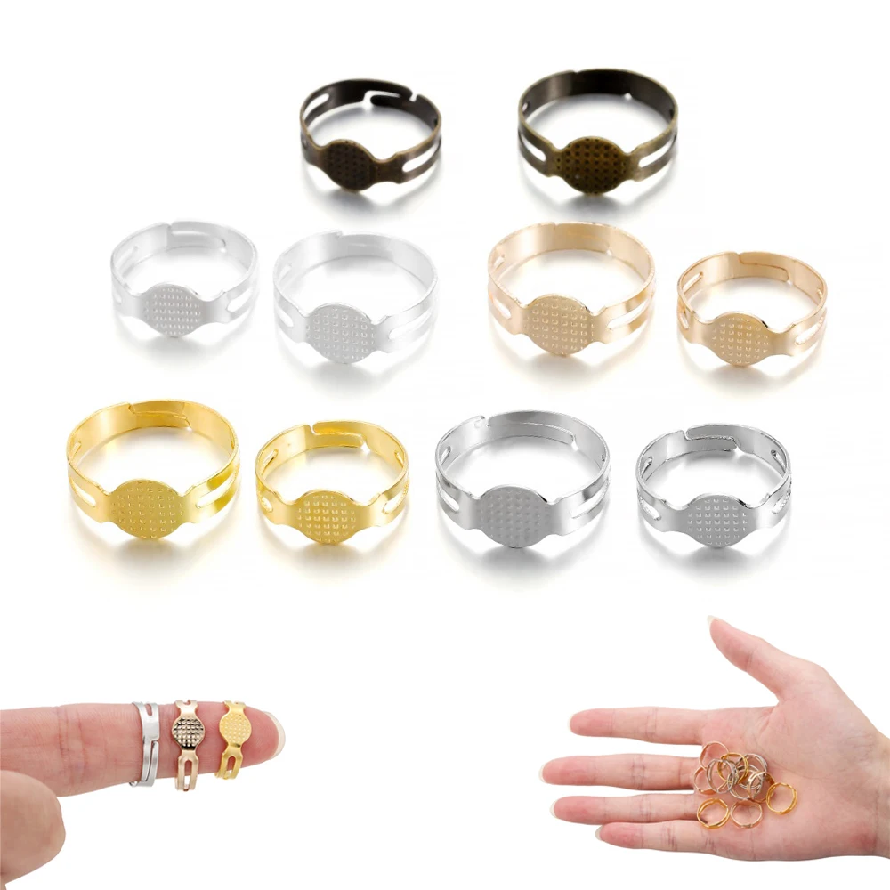 40 шт./лот 7/8 мм пустое кольцо база Золото Серебро Бронза регулируемое Кабошон База