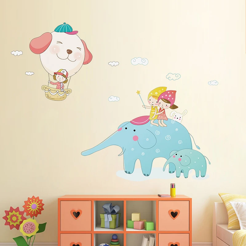 

Cartoon Elephant Wall Sticker for Kids Room Bedroom Living Room Home Decoration Accessories Self Adhesive Poster