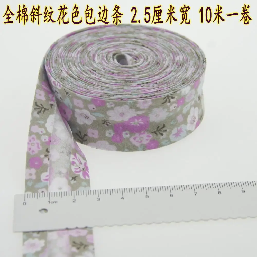 beige pink flowers Хлопковая косая лента с принтом, Размер: 25 мм, " 10 метров печатные цветы хлопок саржа косая лента для шитья своими руками - Цвет: beige pink flowers