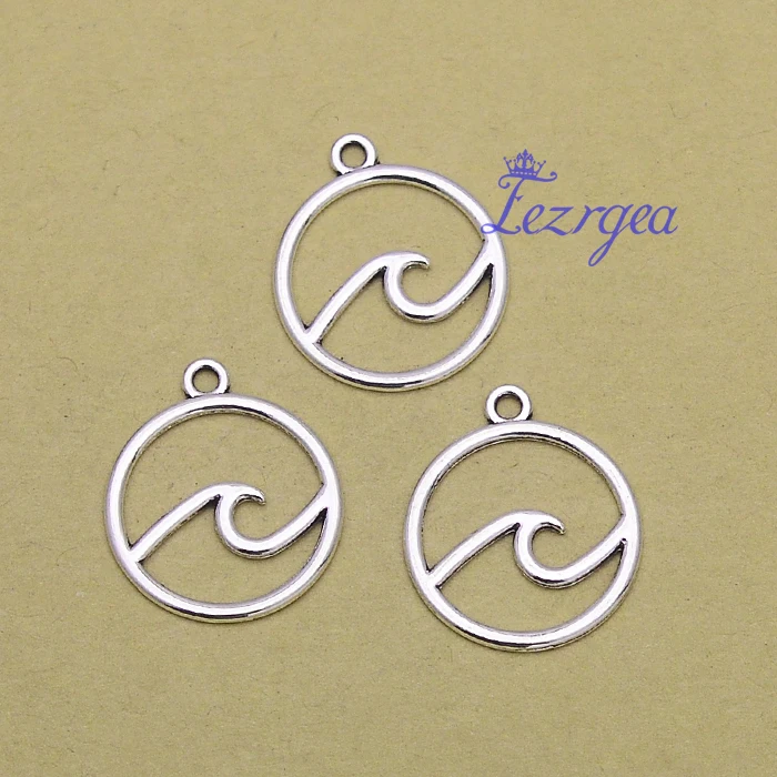 

30 шт./лот-23x30 мм посеребренные подвески в античном стиле океанская волна круглые Круглые Подвески DIY принадлежности ювелирные аксессуары