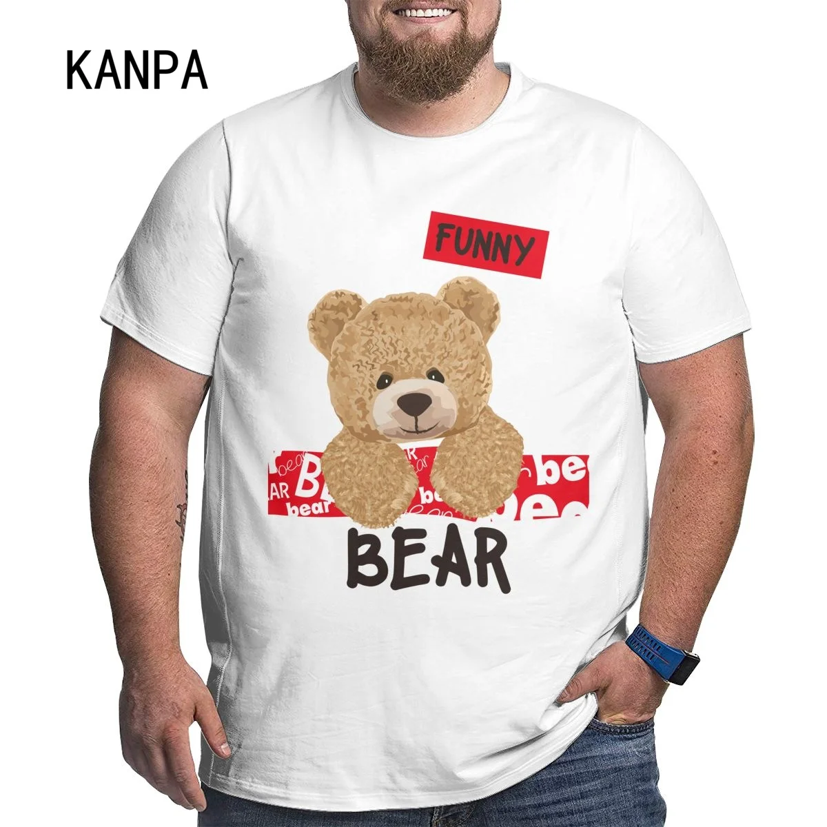 

Футболка мужская с забавным медведем, свободная рубашка большого размера, уличная одежда для высоких мужчин, индивидуальный дизайн