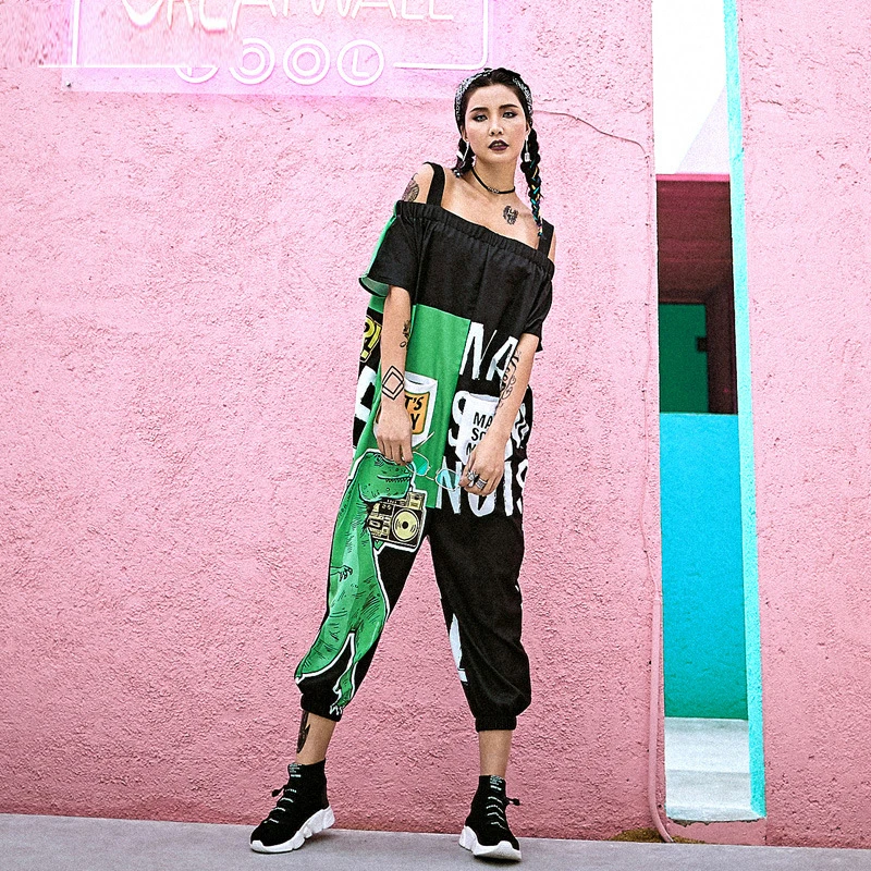 

Летний женский комбинезон на бретелях, новый модный женский комбинезон большого размера в стиле хип-хоп на бретелях, модель GD413