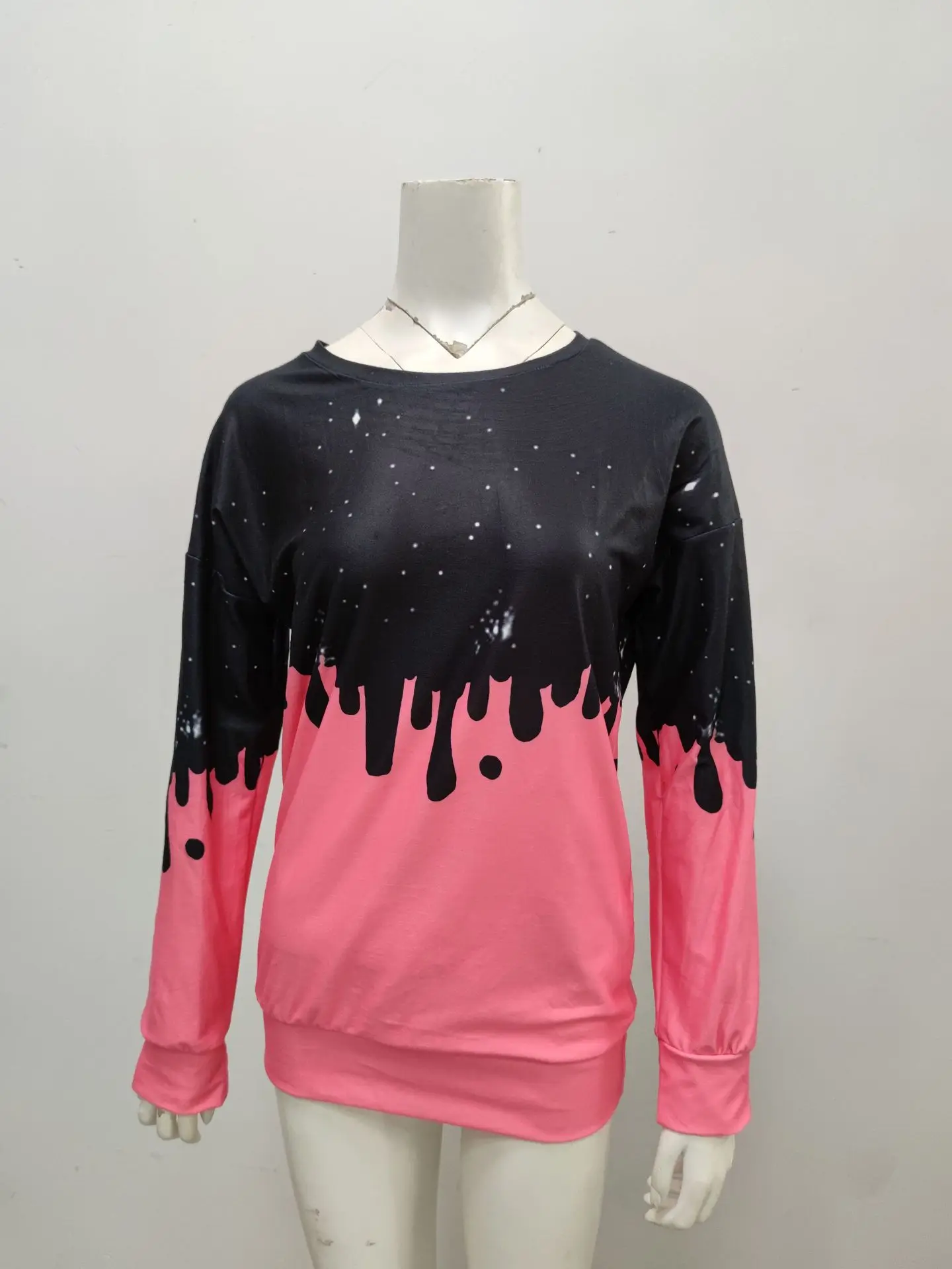 

PDD301 new women's large long sleeve contrast printing casual Pullover autumn and winter Sweatshirt Christmas Sweater