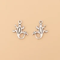 50pcslot tibetan silver lizard gecko charms pendants beads 2 sided for necklace bracelet jewelry making accessories