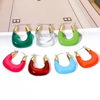 new retro color transparent resin epoxy hoop earrings for woman statement drop dangle earrings trendy jewelry accessories