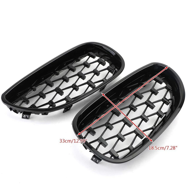 

Car Front Grill, Pair Front Hood Diamond Grille Grill For-BMW E60 E61 5 Series 525I 528I 2003-2010
