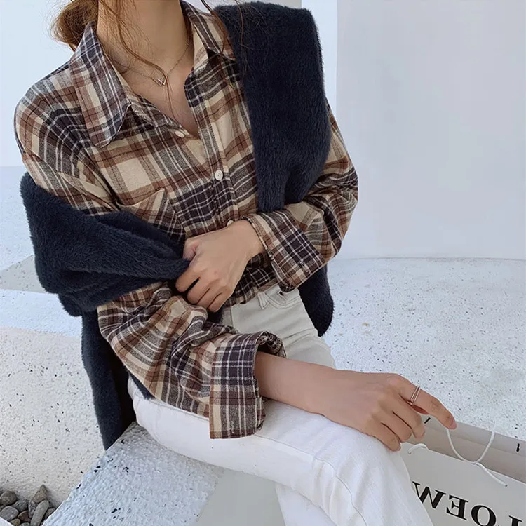 

Plaid Shirt Female Autumn and Winter New Style Retro Hong Kong Flavor Sense of Design Non-mainstream Slim Fit Commuting Long-sle