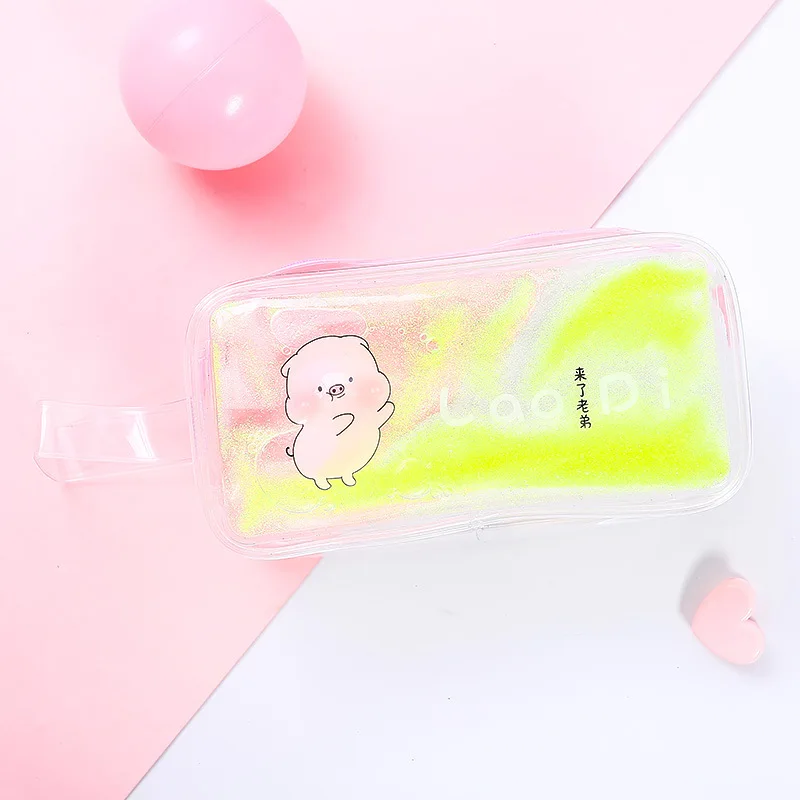 Милая косметичка с рисунком из мультфильма, креативная быстрая Песочная сумка для девочек в масле косметичка большой вместительности, прозрачная сумка для ручек 19 см* 10 см* 6 см - Цвет: 19