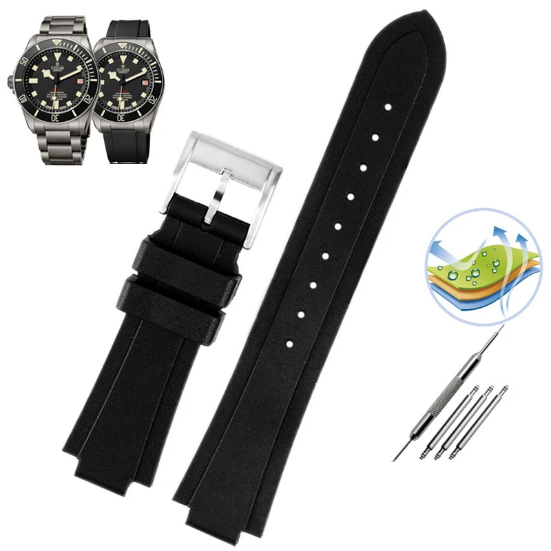 Rubber Watchband Men 23mm For Tudor Pelago Omahawk 25600 25500 Series Didger Silicone Watch Strap