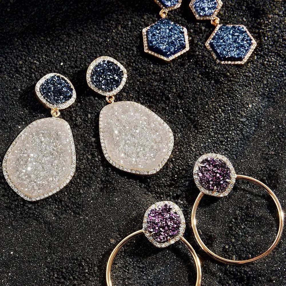 BA Модные CZ Ashara Druzy Висячие серьги для женщин эффектные кристаллы геометрические