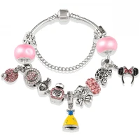 disney cartoon mickey minnie mouse bracelet simple pink pendant crystal bracelet simple all match bead jewelry bracelet gifts