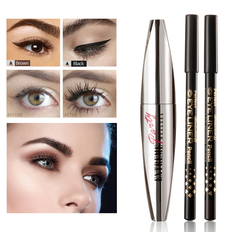 

New Product Mascara And Eyeliner Set Lasting Waterproof Not Blooming Eyelash Curling And Slender Easy To Color Cosmetic TSLM1