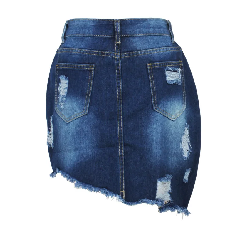 

Hot Sale Tassel Hem Woman Summer Denim Skirt Fashion Casual Irregular Ripped Jeans Skirt Sexy Slim Plush Size Skirt