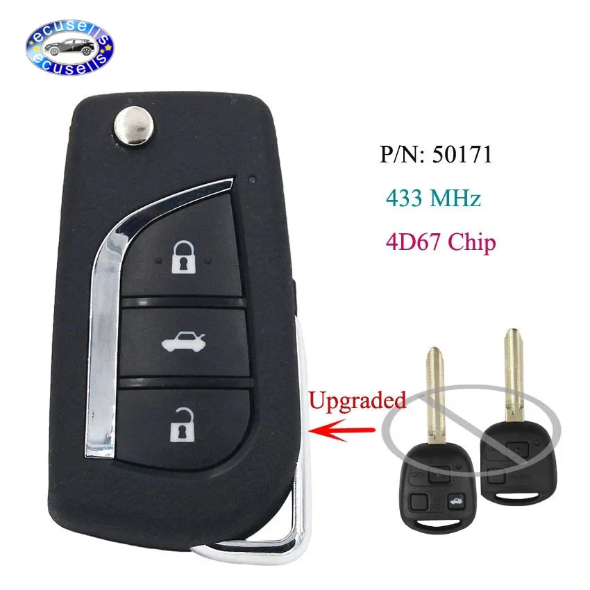 Обновленный дистанционный ключ брелок 433 МГц 4D67 чип для Toyota Prado 120 RAV4 Kluger P/N: 50171 с