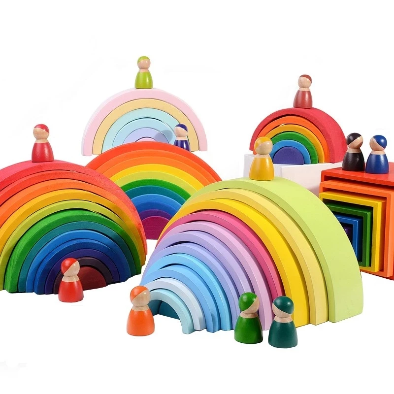 

Large Rainbow Stacker Wooden Toys For Kids Creative Rainbow Building Blocks Montessori Educational Toy Children Montessori