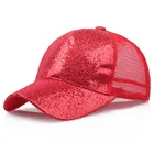 Женская бейсбольная кепка конский хвост с блестками, блестящая сетчатая шляпа от солнца, регулируемые однотонные кепки для весны и лета, Czapka