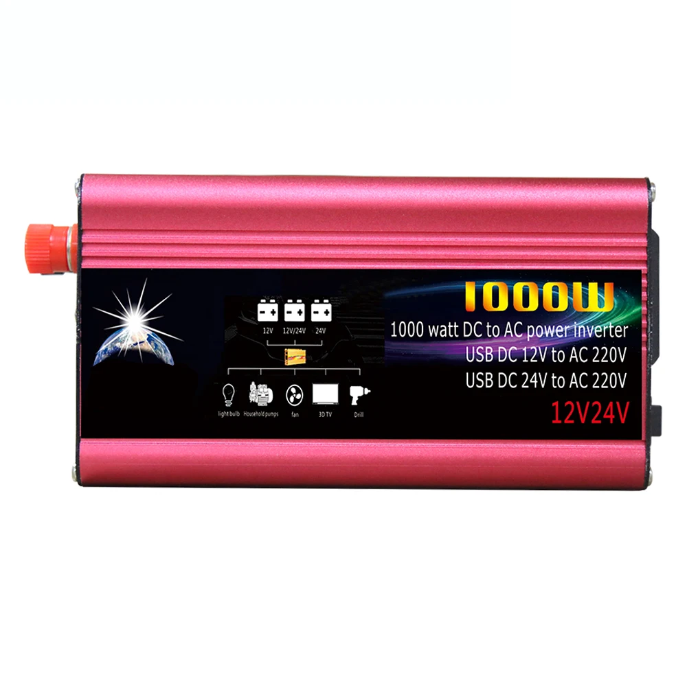 

Автомобильный инвертор напряжения, 1000 Вт, 12 В/24 В постоянного тока до 220 В переменного тока, светодиодный индикатор, преобразователь питания,...