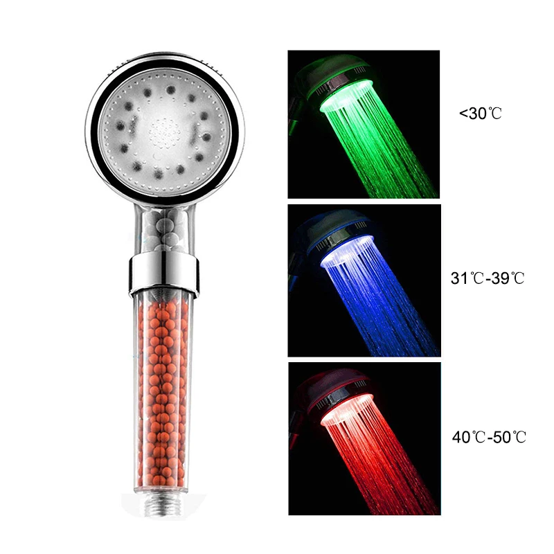 

LED Filter Shower Head for Bathroom High Pressure Colorful 7 Colors Batteryless Safety Section Negative Ion Spa Shower Head