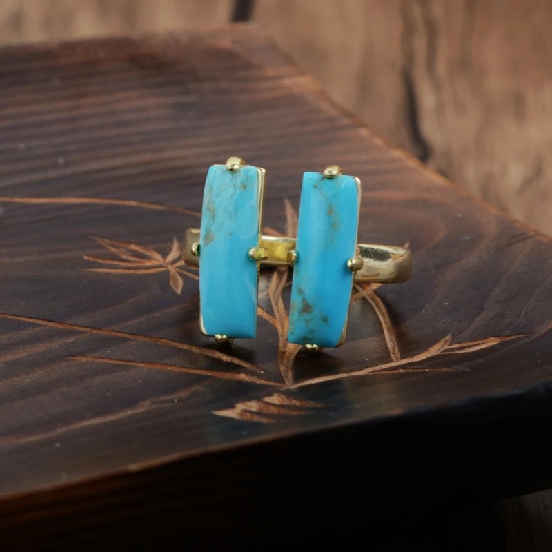 Кольца из натуральных бирюз прямоугольные кольца двойной камень синий ховлит